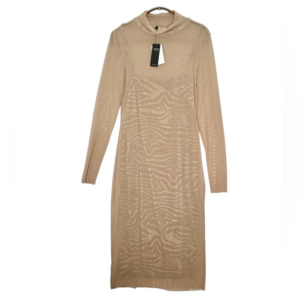 AFRM Mesh Dress Midi Long Sleeve Women's Size M Mock Neck